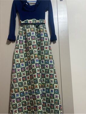 Vintage 70’s Young Miss Morton Maxi DreSS W Textured Top Quilted Floral Bottom